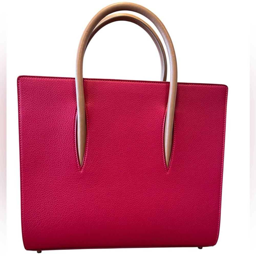Christian Louboutin Paloma Pink Red Leather Satchel with Tan Handles - Picture 12 of 13